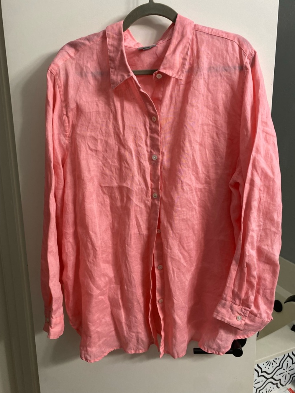 J. Jill “Love Linen” 100% Linen Coral Salmon Pink Long Sleeve Shirt Size XL